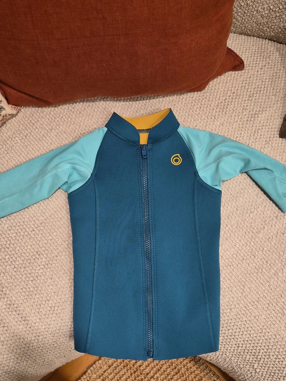 Kids Long Sleeve Zip Front Rash Guard - Teal and Light Blue Wetsuit In The Front